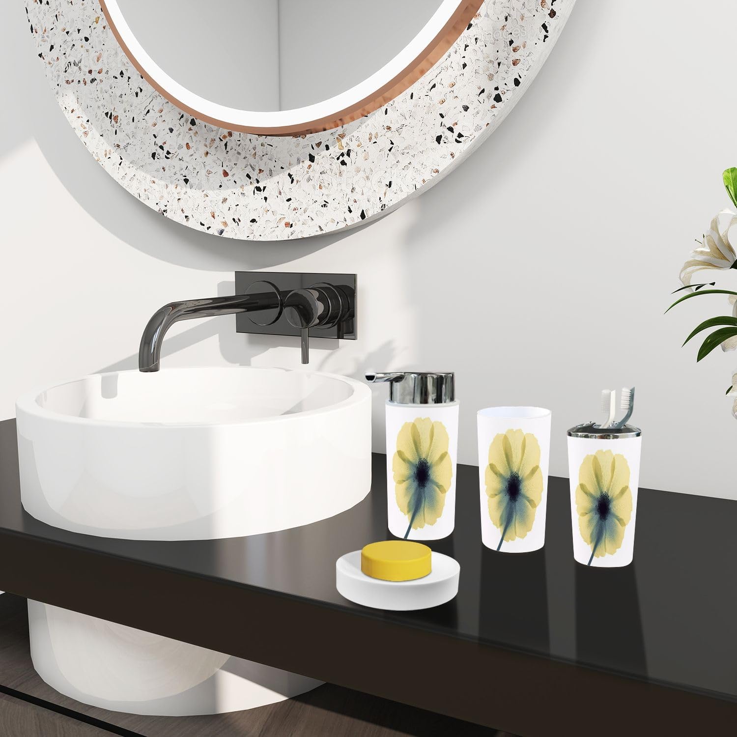 Boho Yellow Flower 6-Piece Bathroom Accessory Set