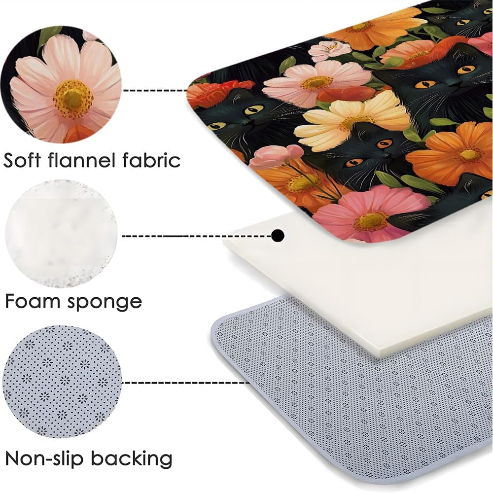 Funny Cat Bath Mat with Daisy Design 24x16Inch