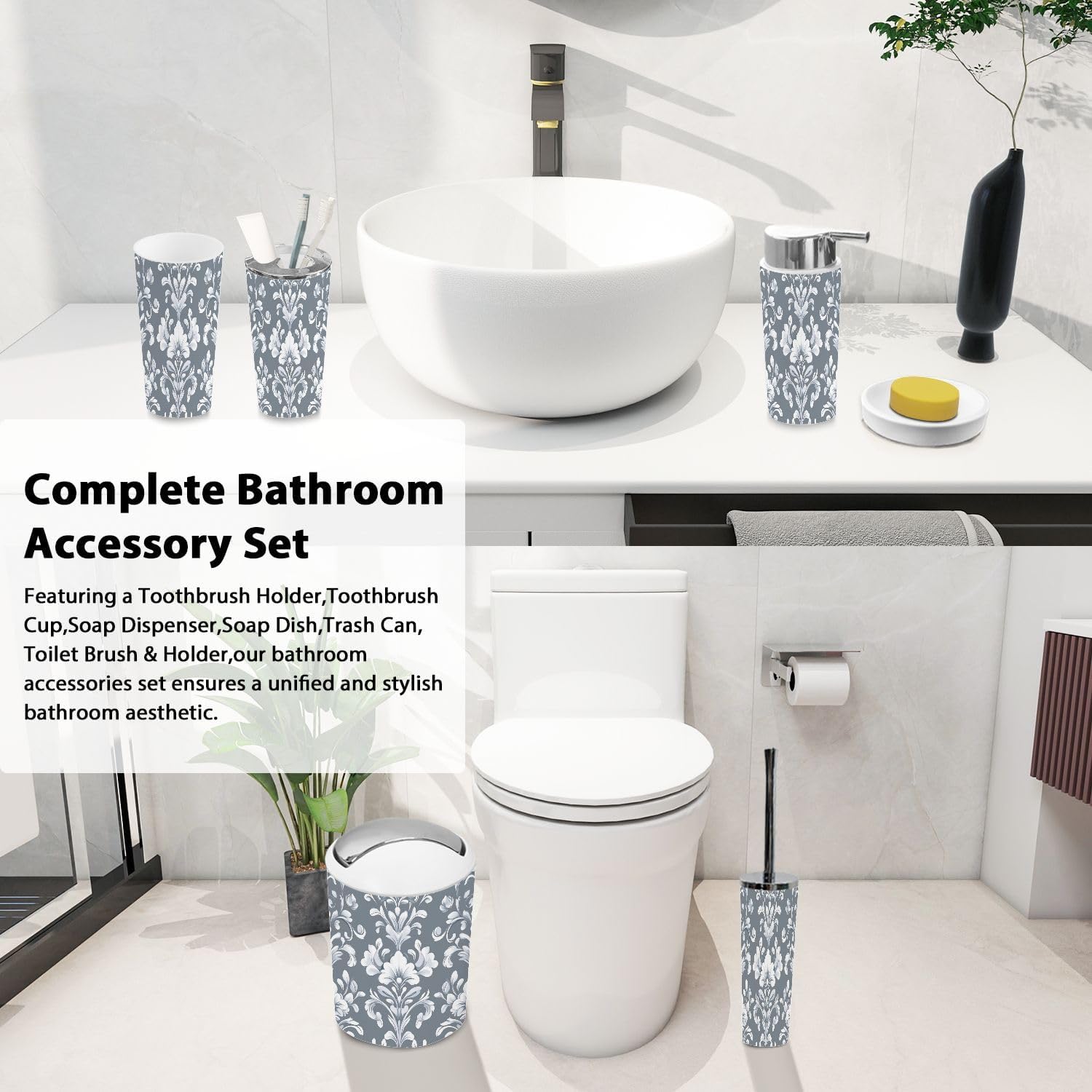 TRANQDEHOM 6 Piece Boho Bathroom Accessory Set
