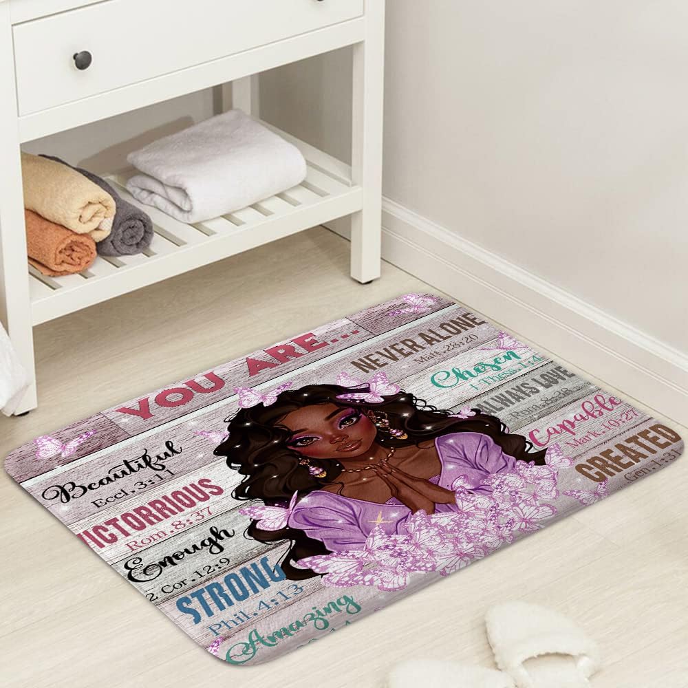 JAWO Black Girl Bath Rug with Butterfly Design 1