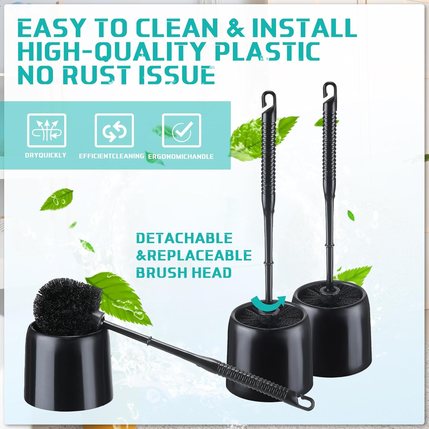 Roshtia 6-Piece Toilet Brush Set with Holder and Caddy Black