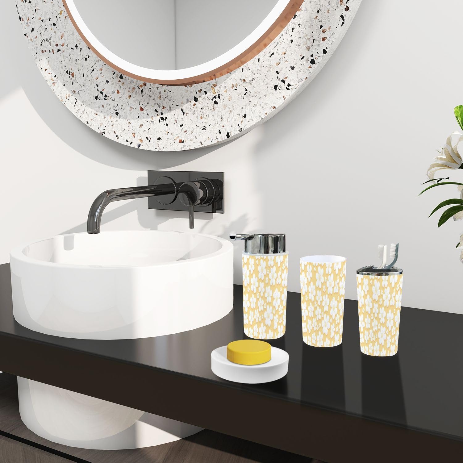 Boho Retro Flower Bathroom Accessory Set 6 Piece