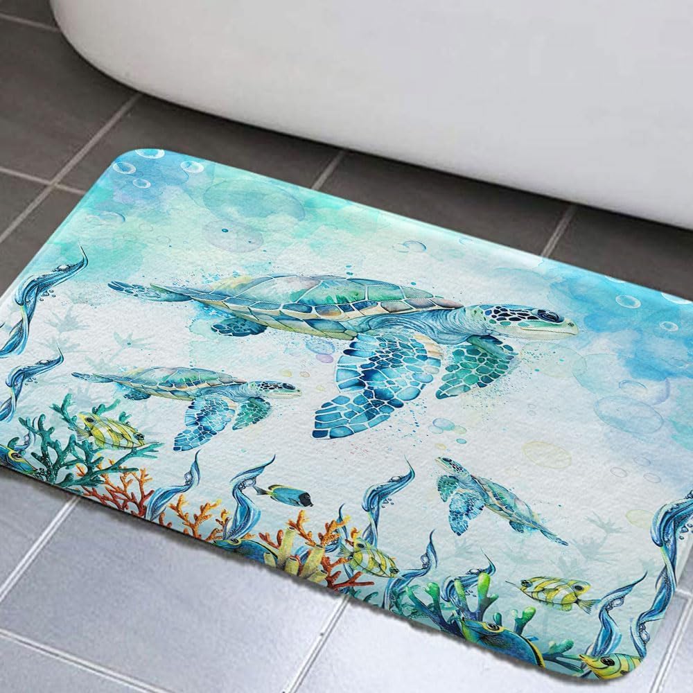 DYNH Sea Turtle Bath Mat 16X24 Non-Slip Rug