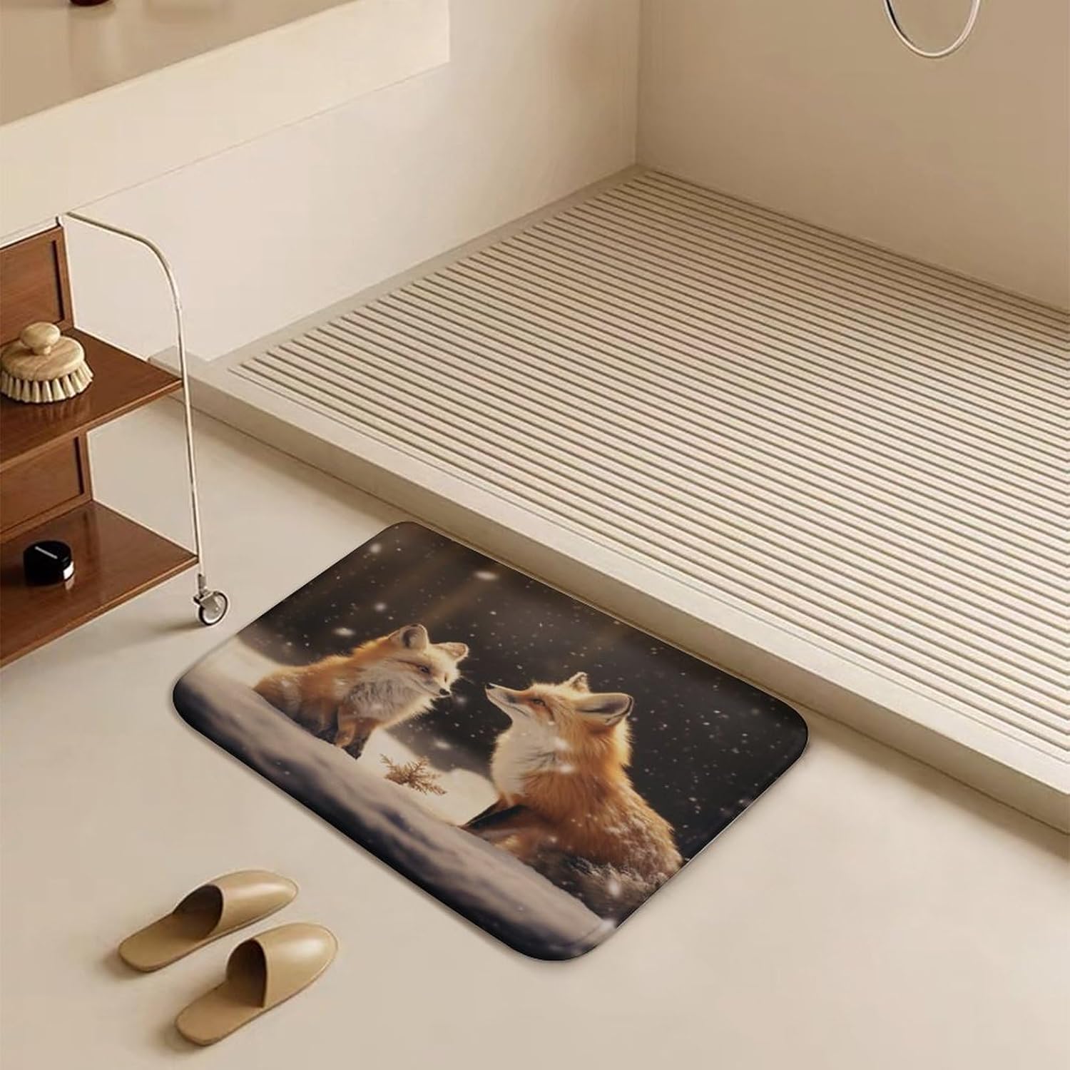 HighonHi Cartoon Fox Bath Mat 16x24 Non-Slip Flannel Rug