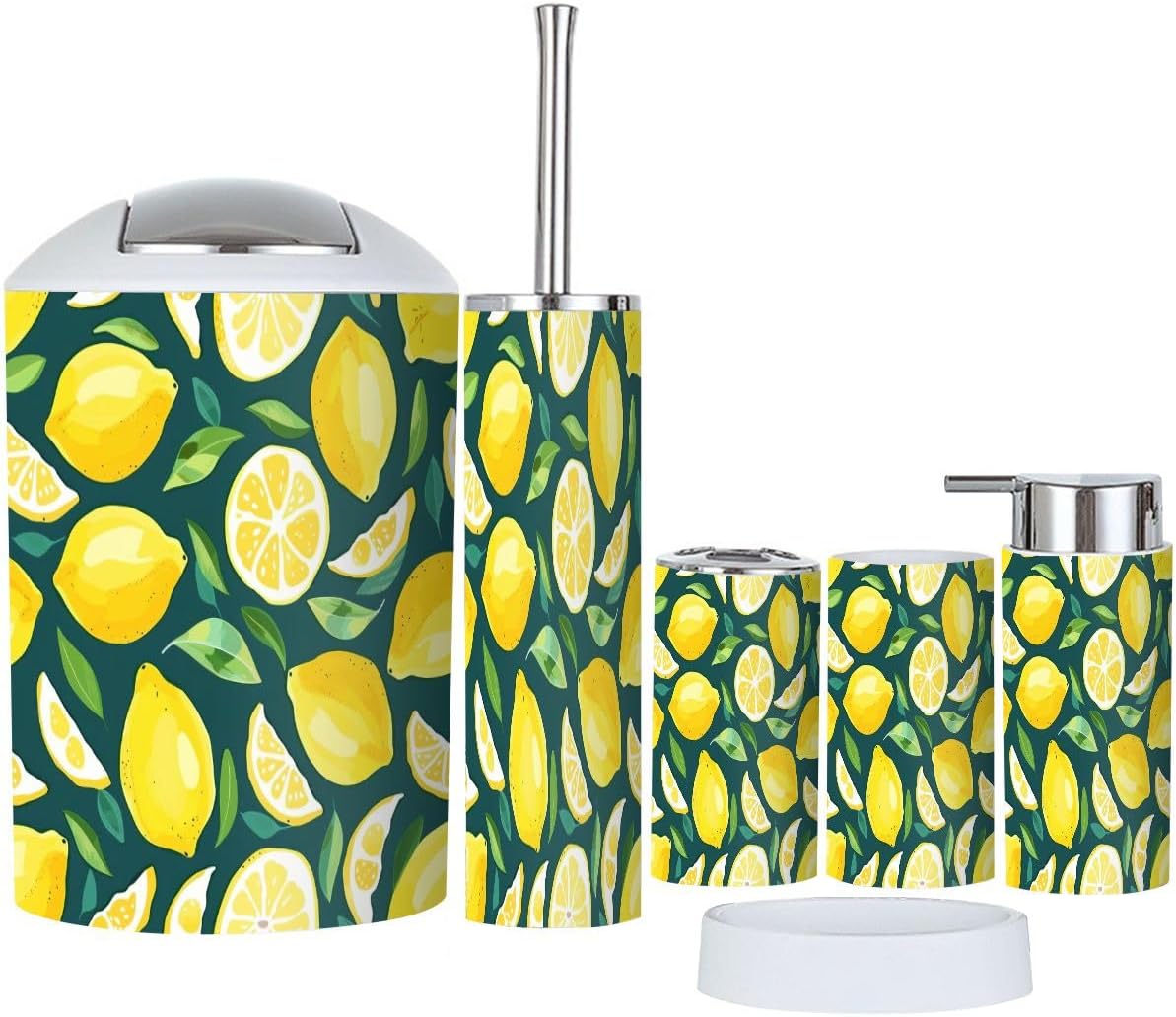 Bathroom Accessory Set 6 Piece Lemon Pattern 1