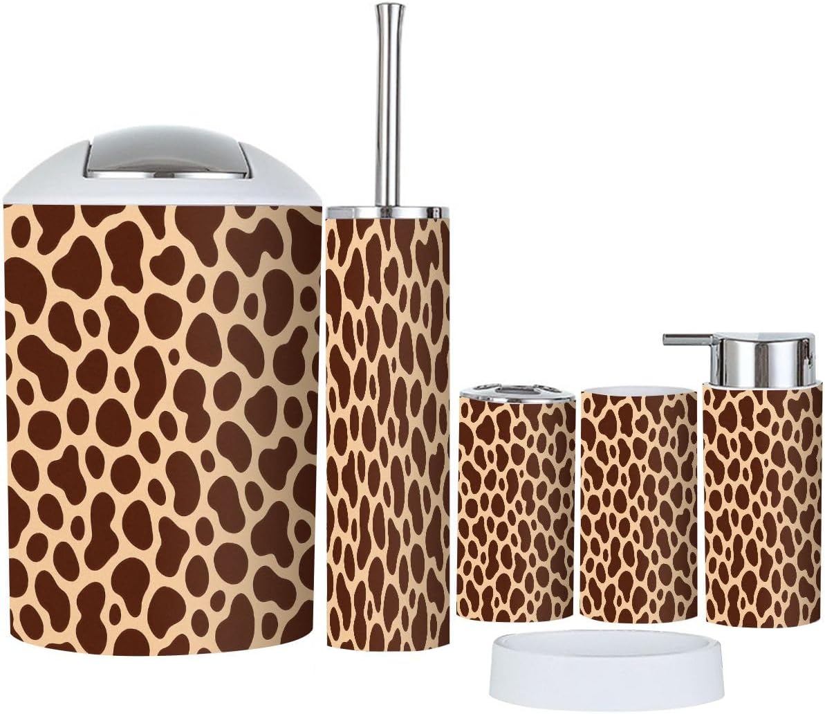 TRANQDEHOM 6 Piece Bathroom Accessory Set with Cow Texture