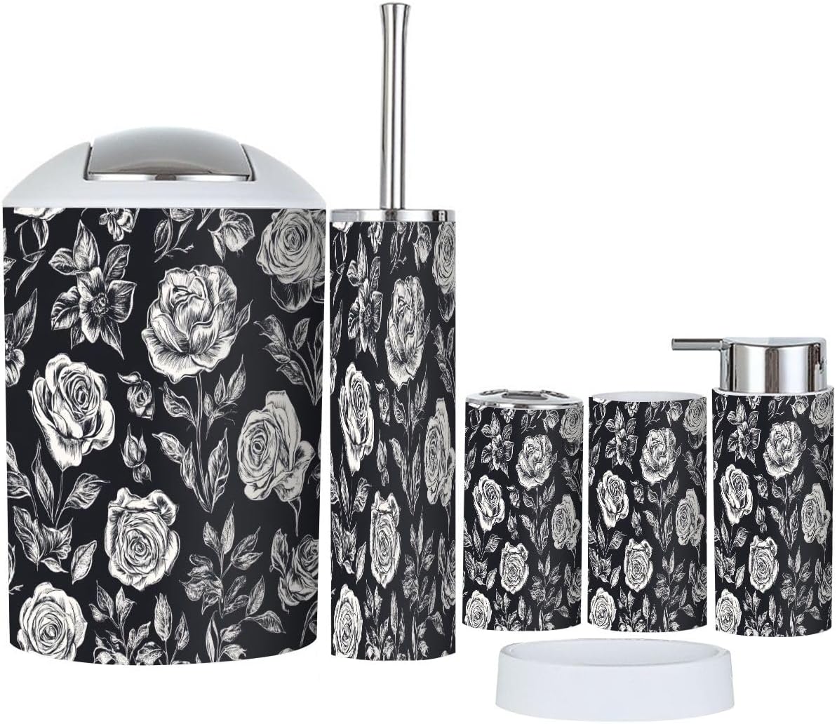 Boho Bathroom Accessory Set 6 Piece Chalk Roses