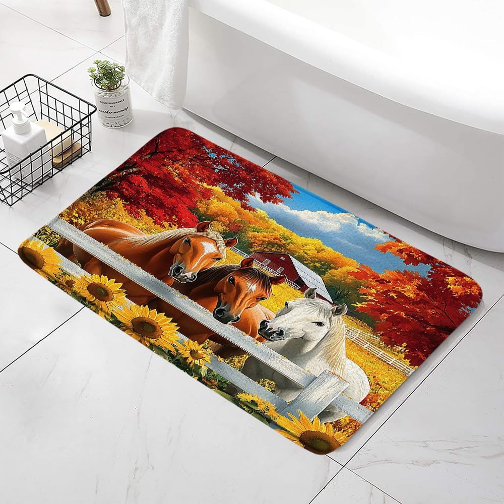 Farm Horses Bath Mat - Non-Slip Country Style Rug 1