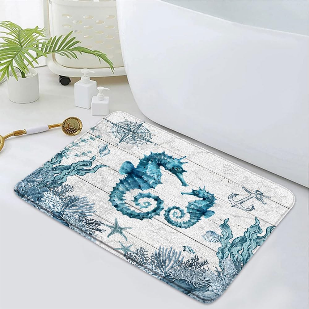Coastal Seahorse Bath Mat 16x24 Inch