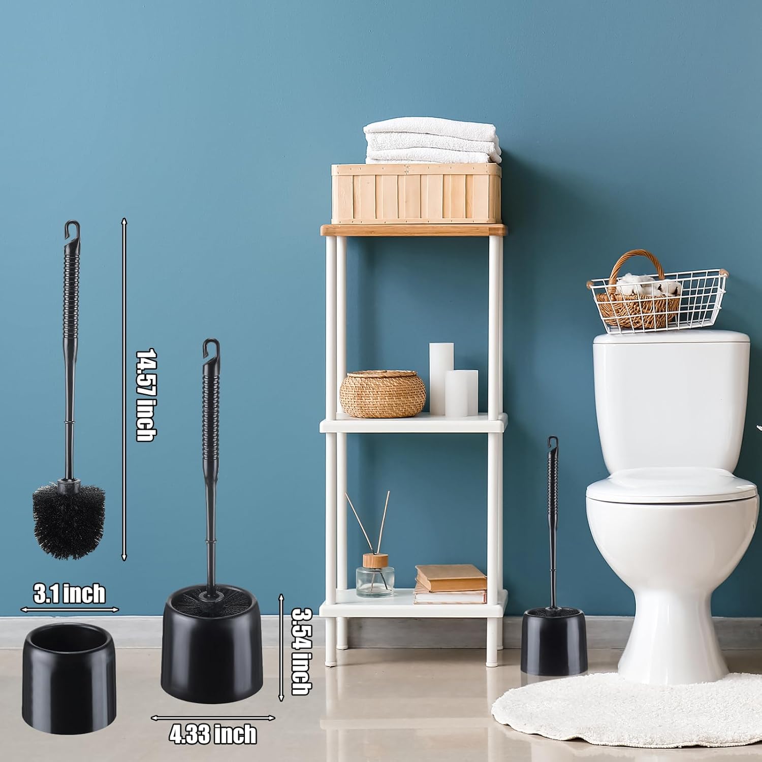 Roshtia 6-Piece Toilet Brush Set with Holder and Caddy Black