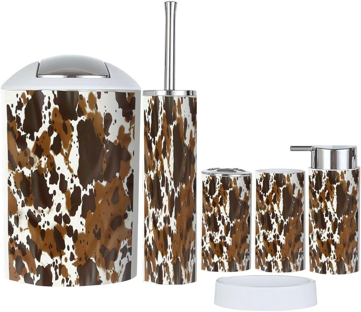 Boho Cow Leather Bathroom Accessory Set of 6
