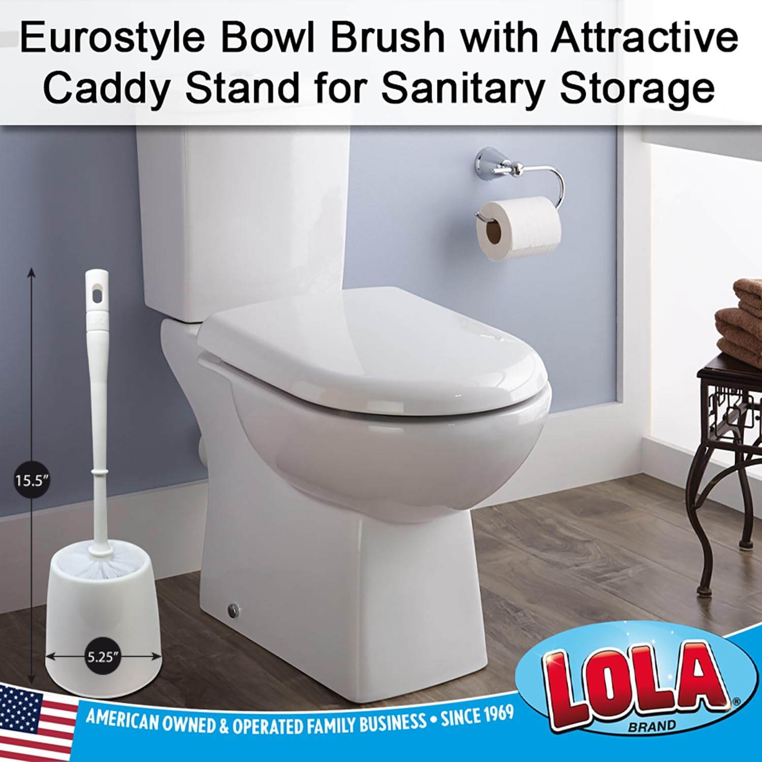 Lola Toilet Brush and Holder Set - Classic Durable Design