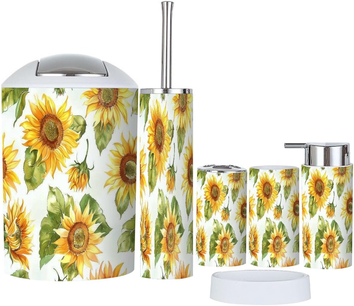TRANQDEHOM 6-Piece Boho Sunflower Bathroom Accessory Set
