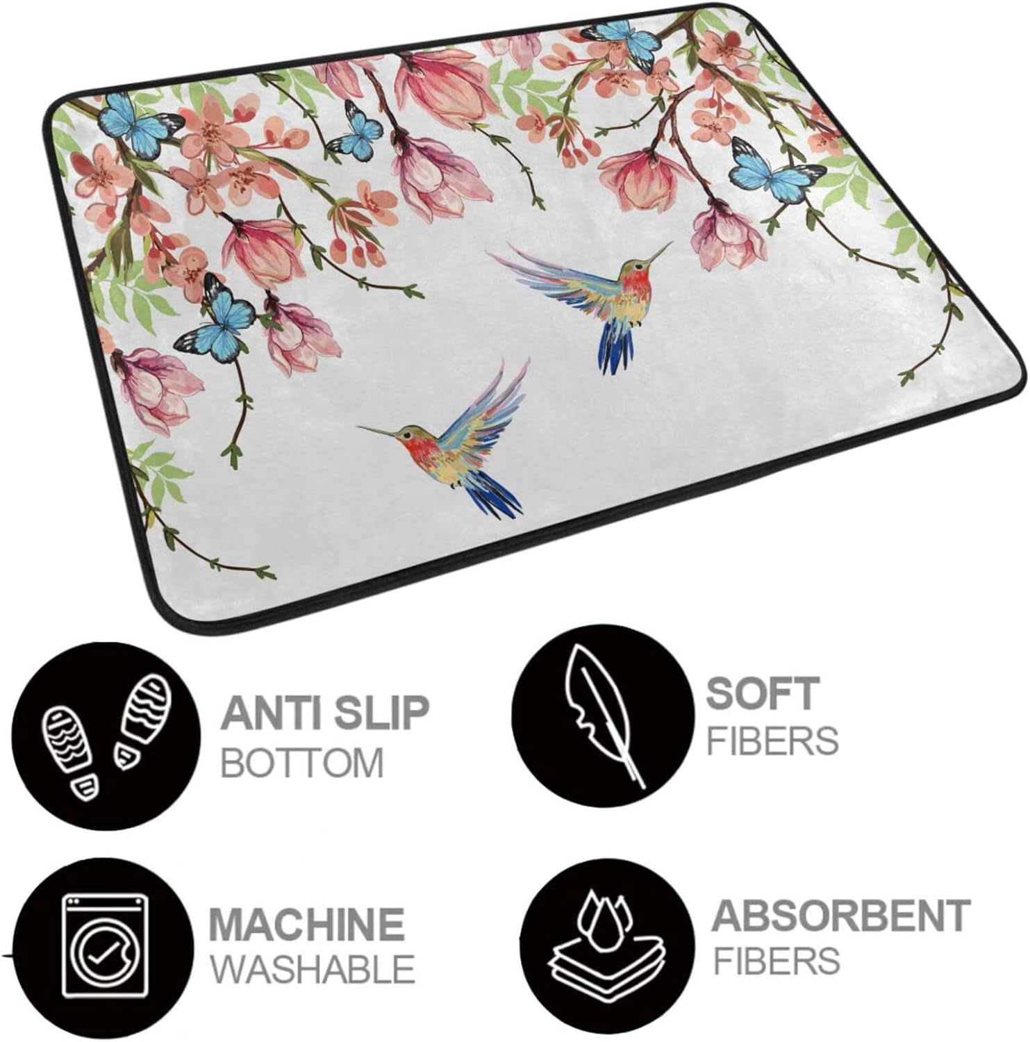ALAZA Hummingbird Bath Mat 24x16 inch Non-Slip