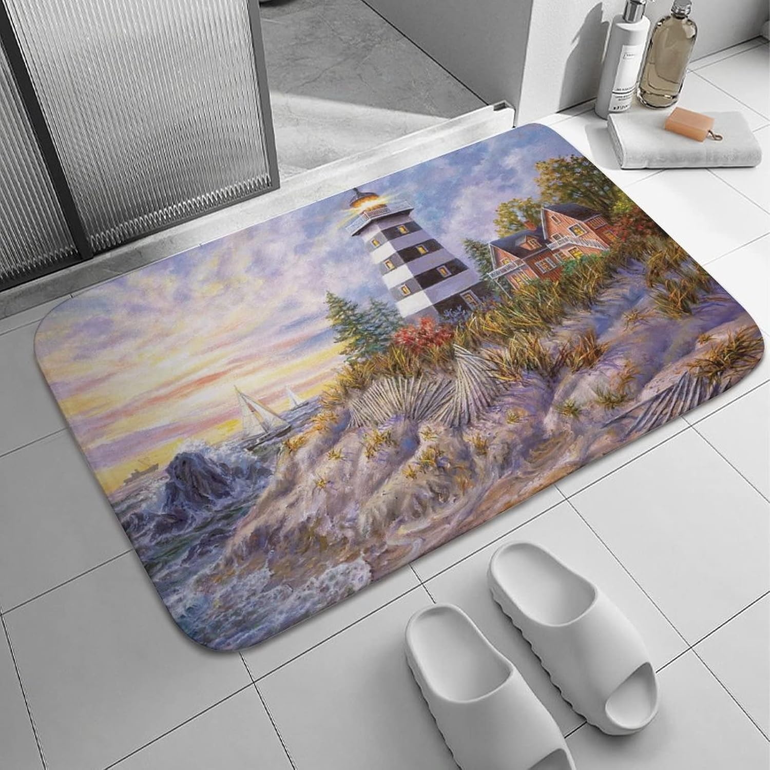 Apular Lighthouse Bath Rug 16x24 Inch Non-Slip Door Mat