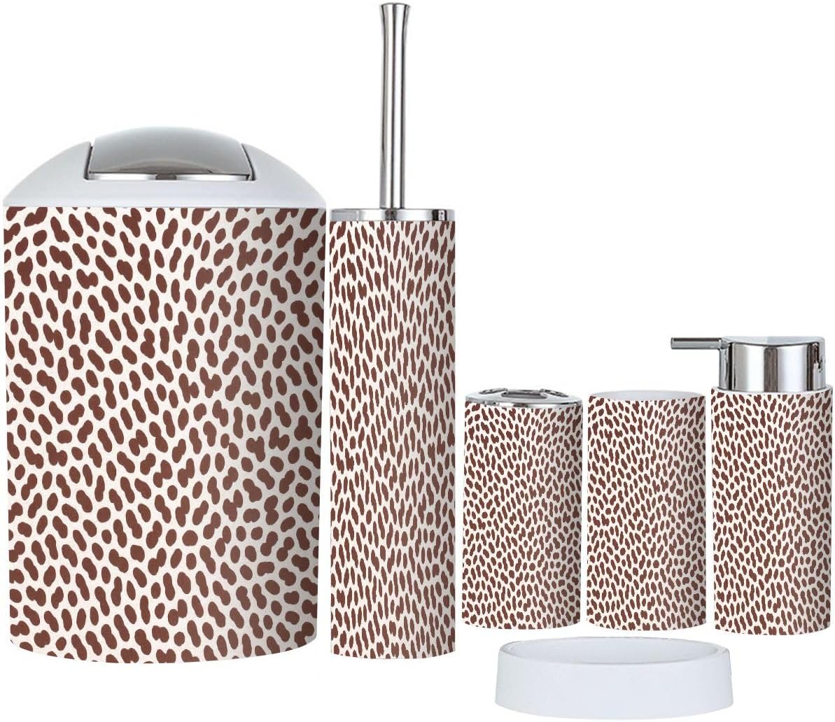 Boho Leopard Print Bathroom Accessory Set 6 Piece