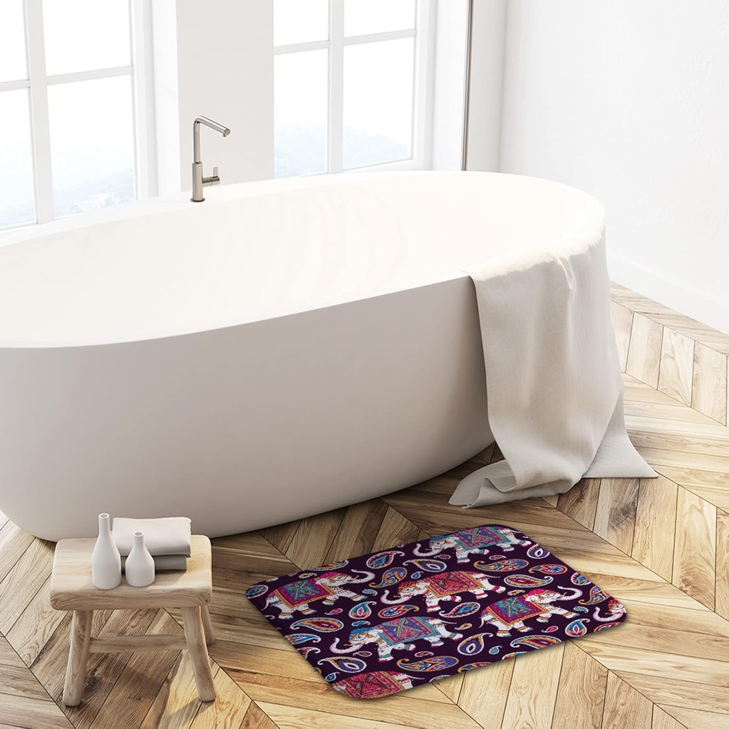 AMonamour Bath Mat with Elephant Design