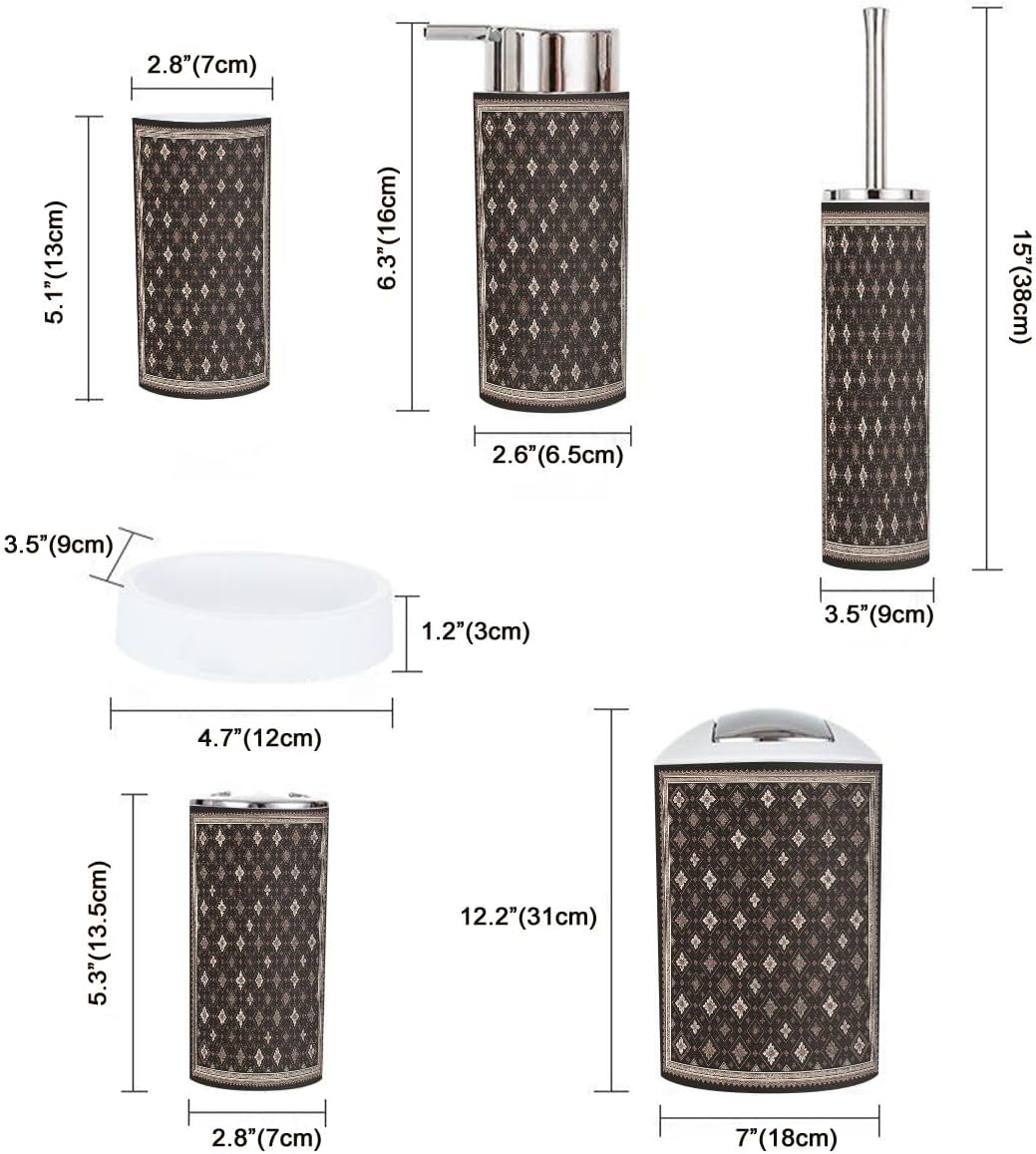 Boho Geometry Trash Can Set 6 Piece Bathroom Accessories