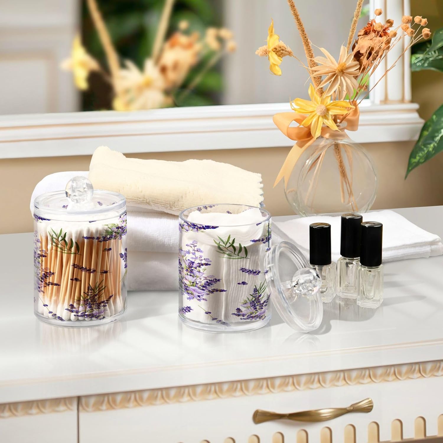 YETTASBIN Lavender Clear Plastic Apothecary Jars 2 Pack