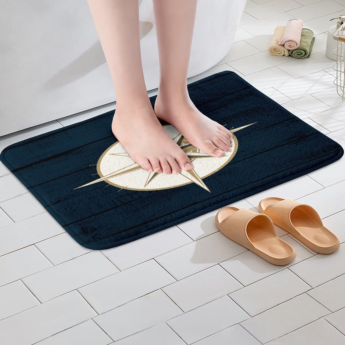 Feelyou Compass Print Bath Rug 20x32 Kids Nautical Theme