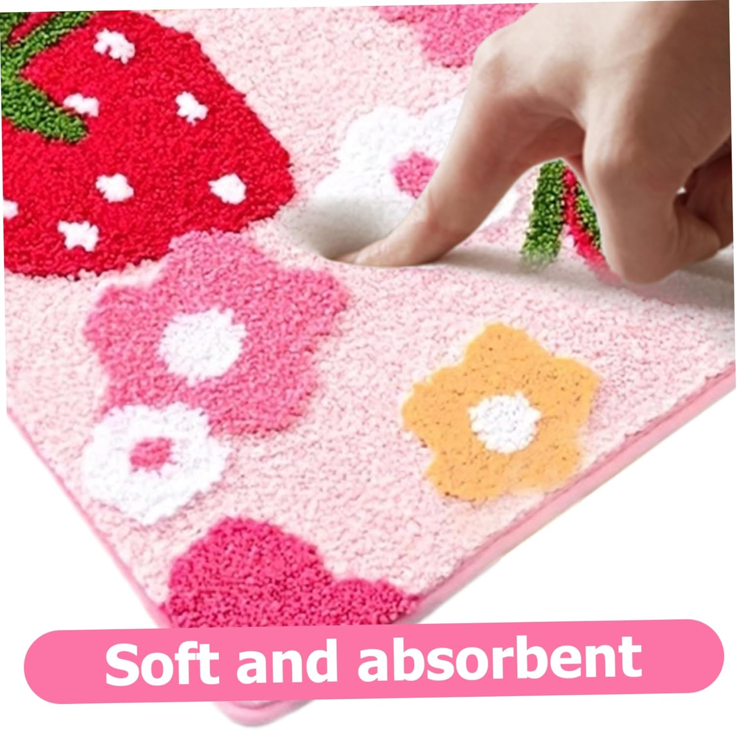 AEIOFU Strawberry Flower Bath Mat 16x24 Non Slip