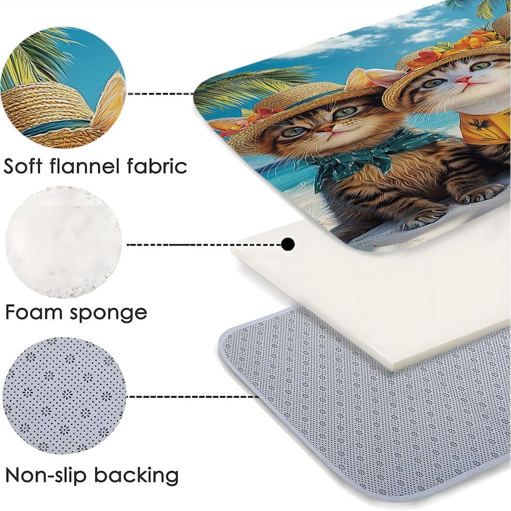 Tropical Kitten Bath Mat with Non-Slip Backing