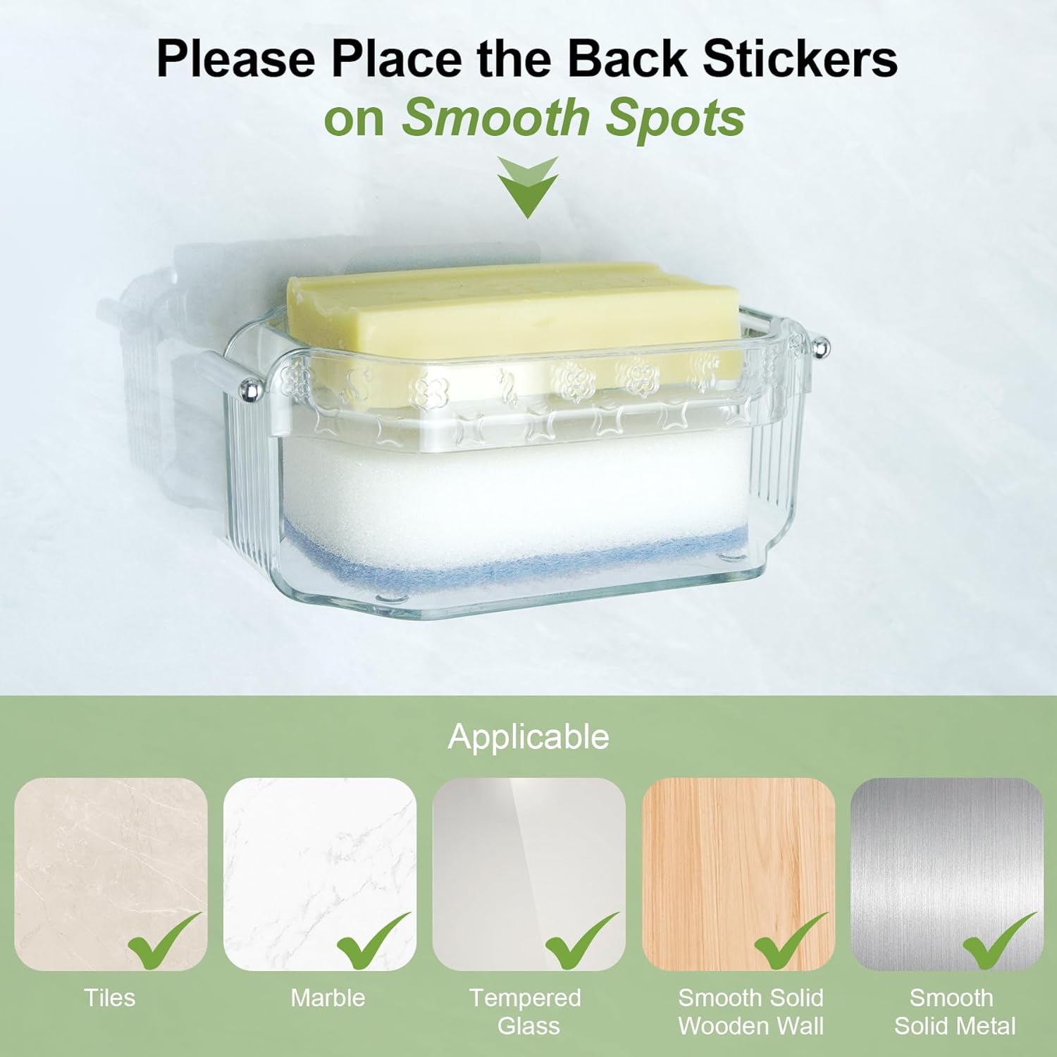 DAOZIJI Bar Soap Holder with Suction Cups and Sponge