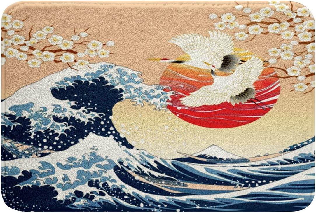 Feelyou Japanese Wave Bath Rug 20x32 Cherry Blossom Design