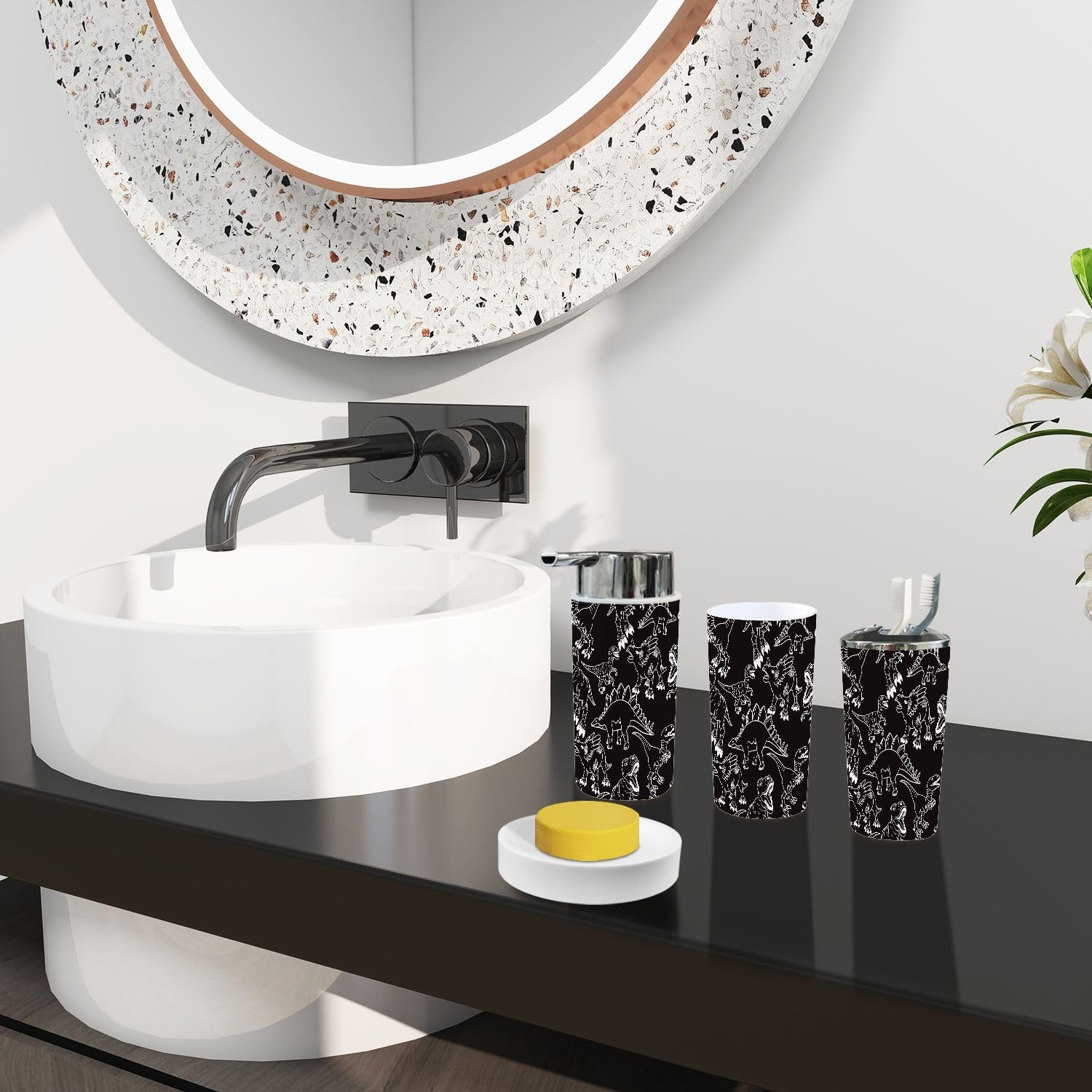 Bathroom Accessory Set 6 Piece Dino Pattern