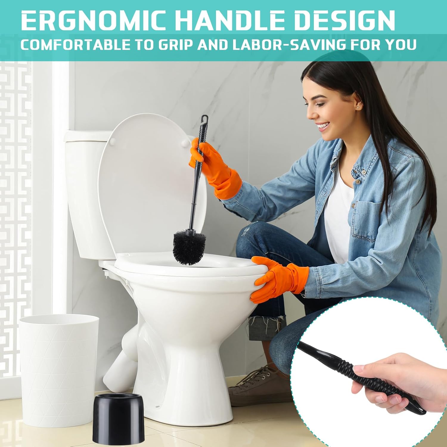 Roshtia 6-Piece Toilet Brush Set with Holder and Caddy Black