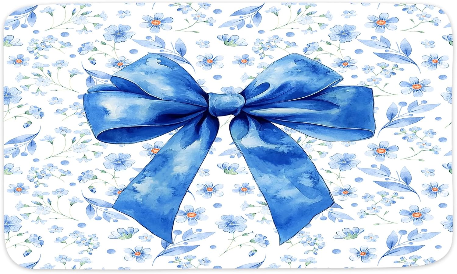 Blue Bow Bathroom Rug Flannel Non-Slip Bath Mat for Kids