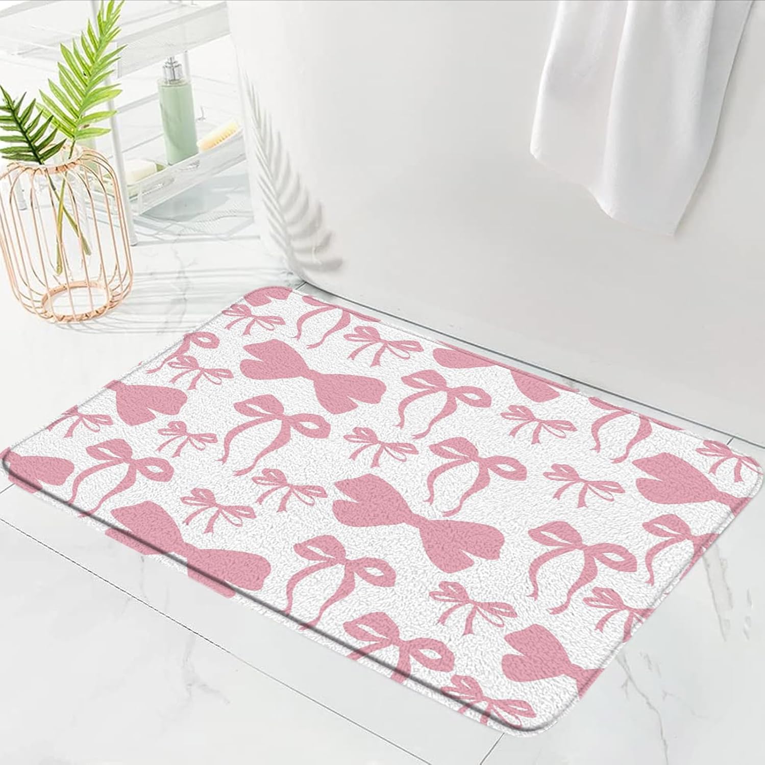Pink Bow Bath Rug 16x24 Inch Microfiber Memory Foam