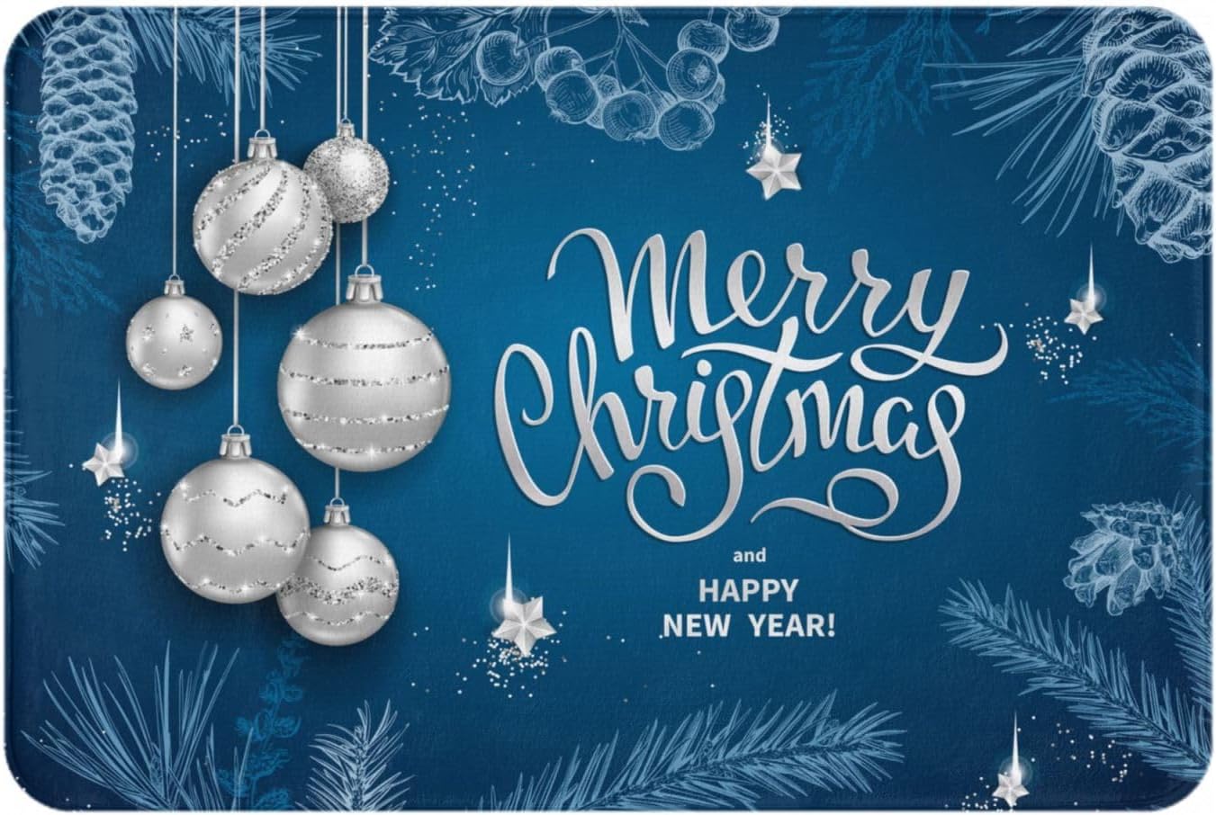 SUPLUCHOM Blue Christmas Ball Bath Rug Non-Slip 157 x 236 Inch