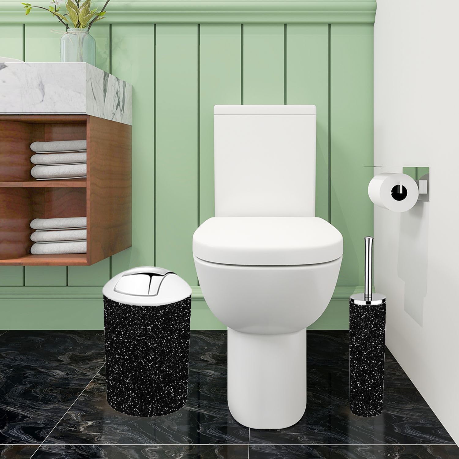 Boho Glittering Black Bathroom Accessory Set of 6