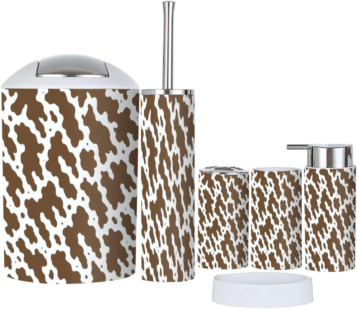 6 Piece Boho Cow Skin Brown Bathroom Accessory Set