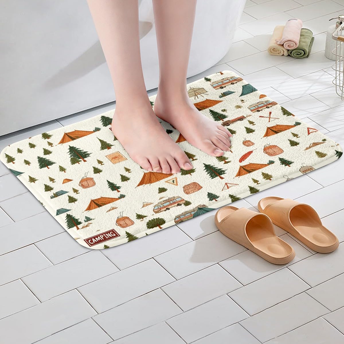 Feelyou Camping Bath Rug 16x24 Inch Non-Slip Beige Floor Mat