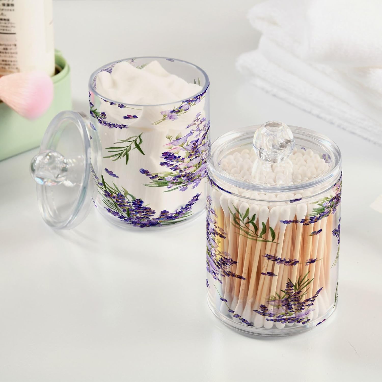 YETTASBIN Lavender Clear Plastic Apothecary Jars 2 Pack