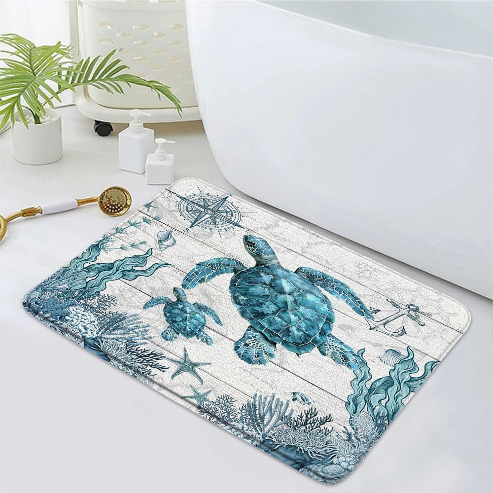 Beach Turtle Bath Rug 16x24 Inch Non-Slip 1