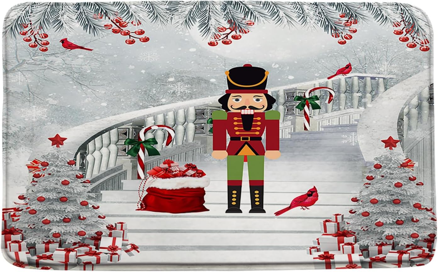 GCTNBJL Christmas Bath Mat with Xmas Tree and The Nutcracker Design