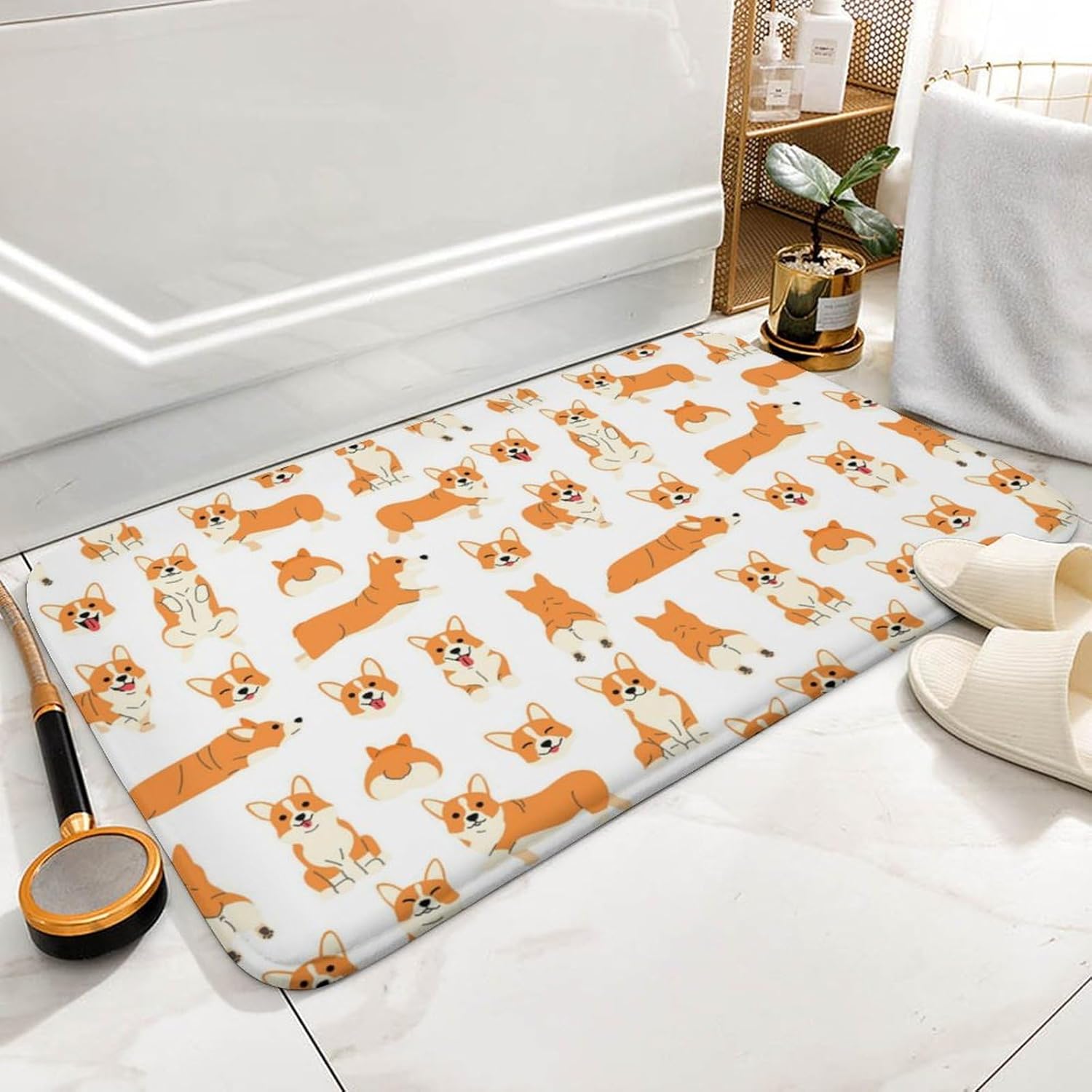 Soft Cozy Bath Rug with Cute Corgi Pattern