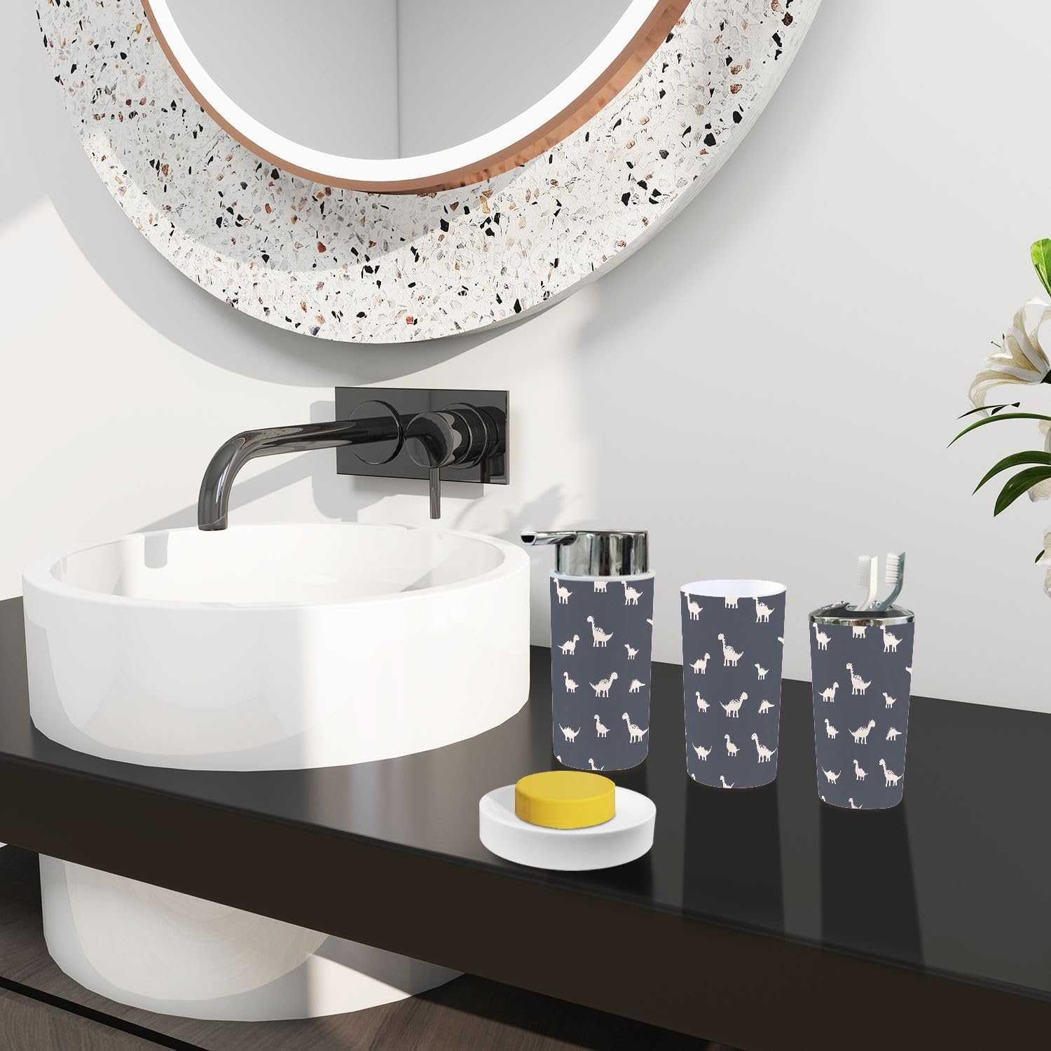 Boho Dinosaur Bathroom 6-Piece Accessory Set