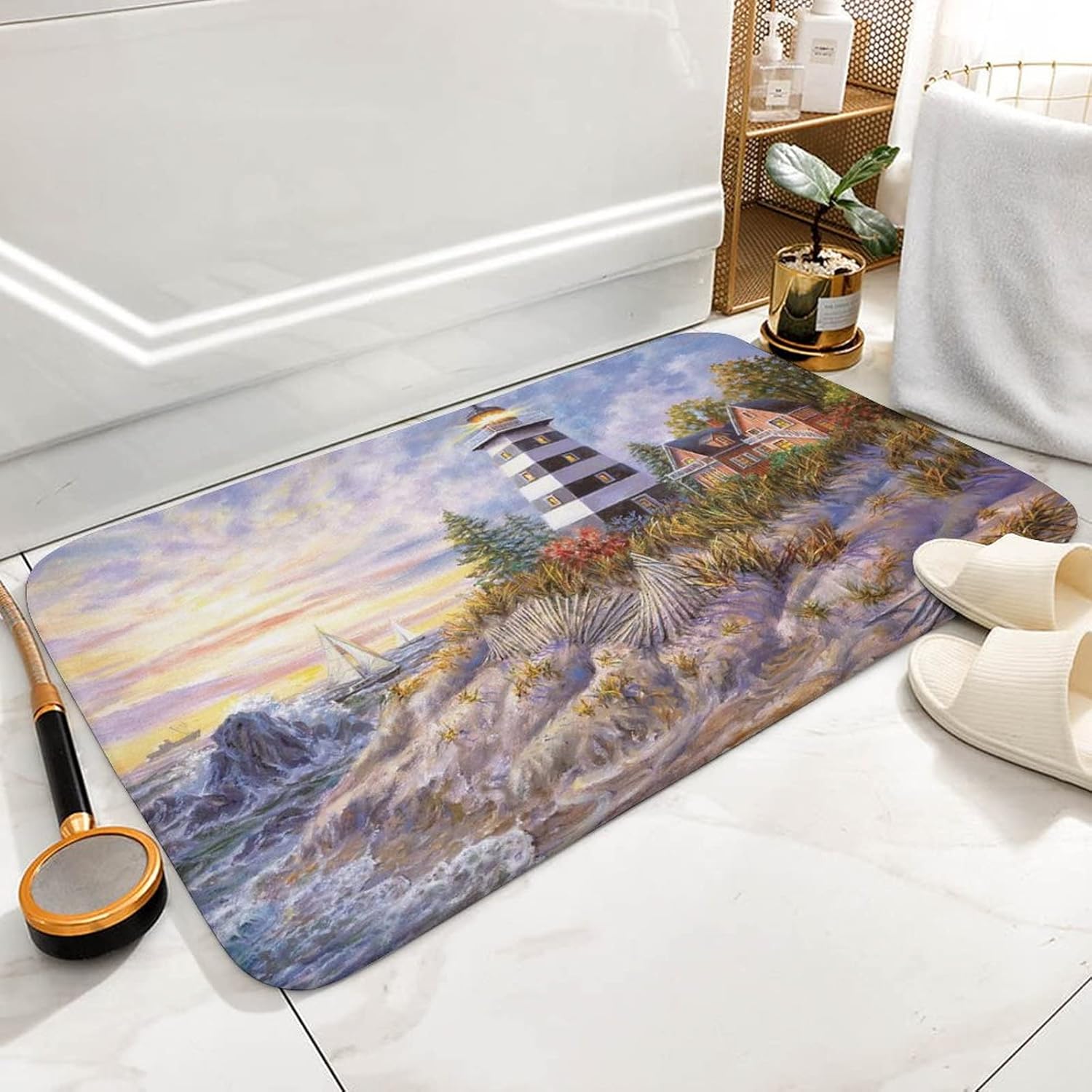 Apular Lighthouse Bath Rug 16x24 Inch Non-Slip Door Mat