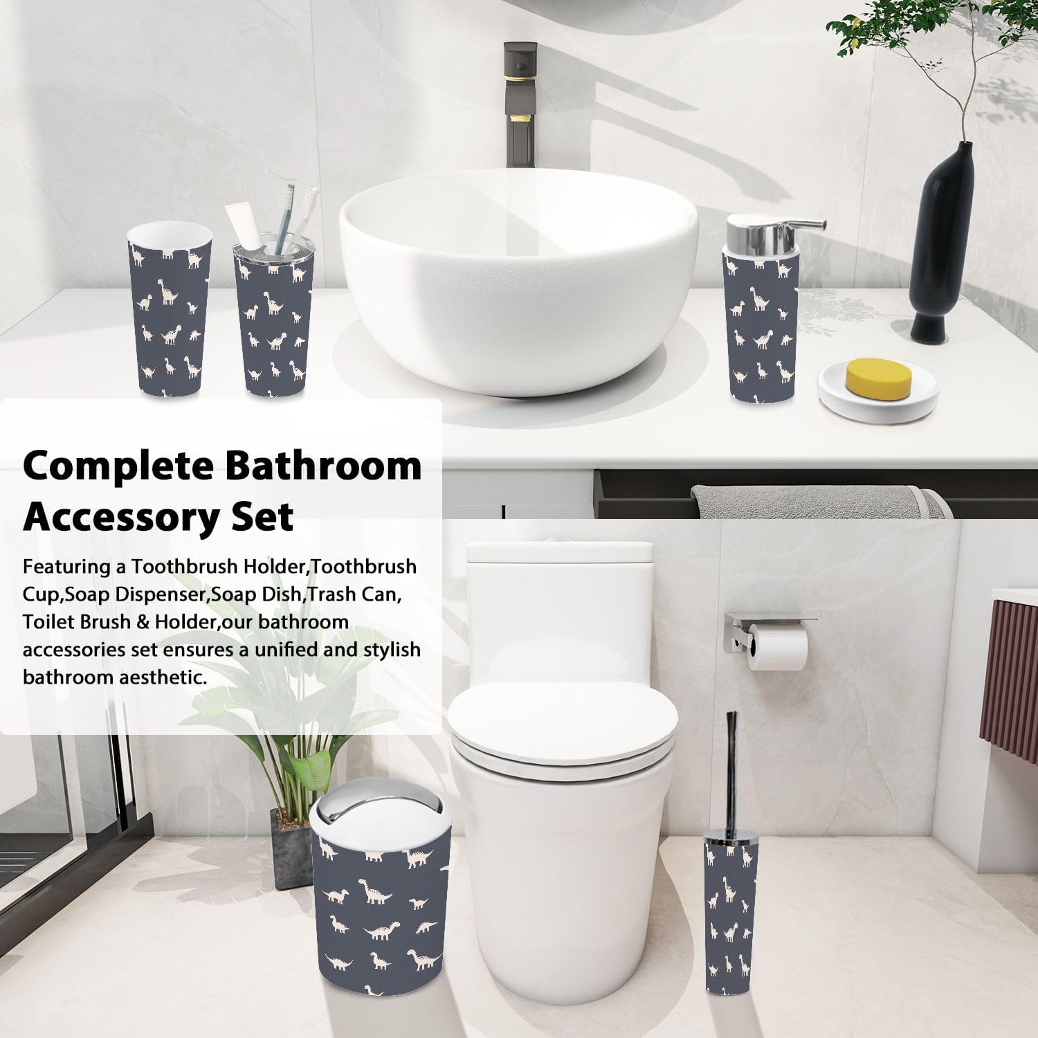 Boho Dinosaur Bathroom 6-Piece Accessory Set