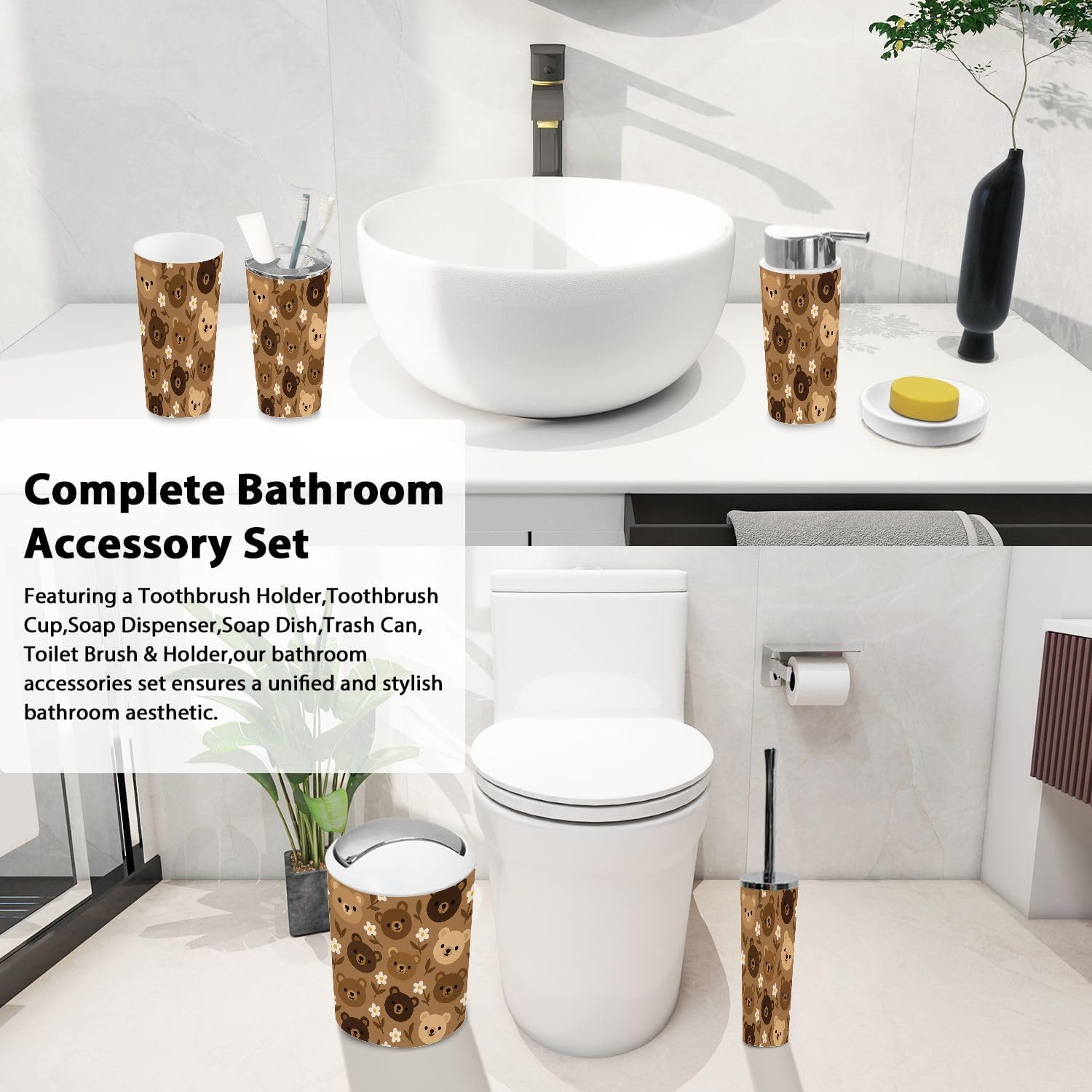 TRANQDEHOM 6-Piece Boho Bathroom Accessory Set 1