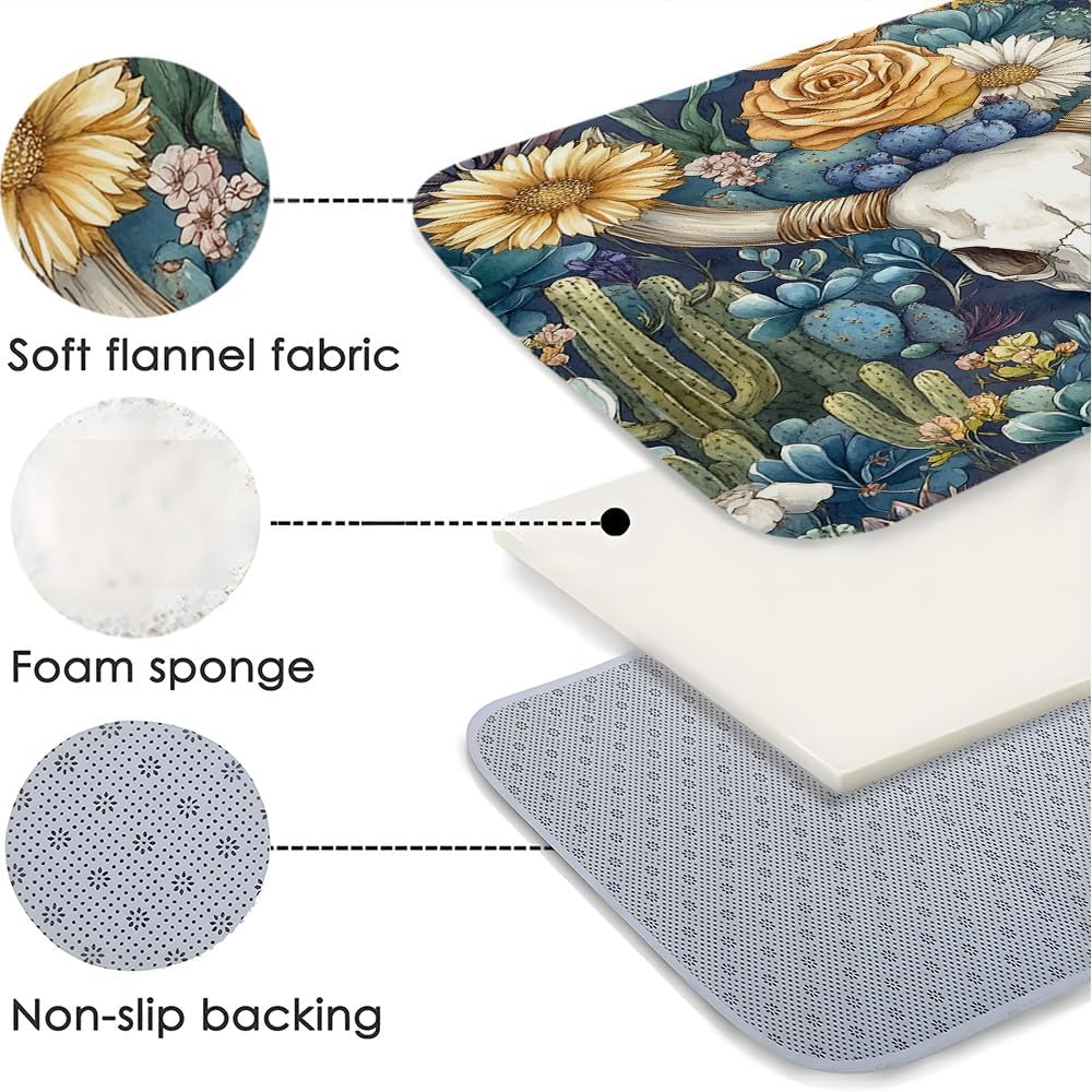 Western Bull Skull Bath Mat with Non-Slip Backing