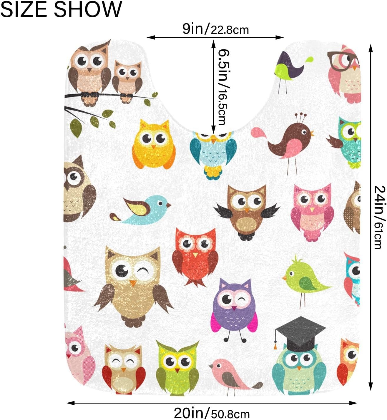 YETTASBIN Cute Owl Bath Mat - Non-Slip Quick Dry Shower Rug 16x24in