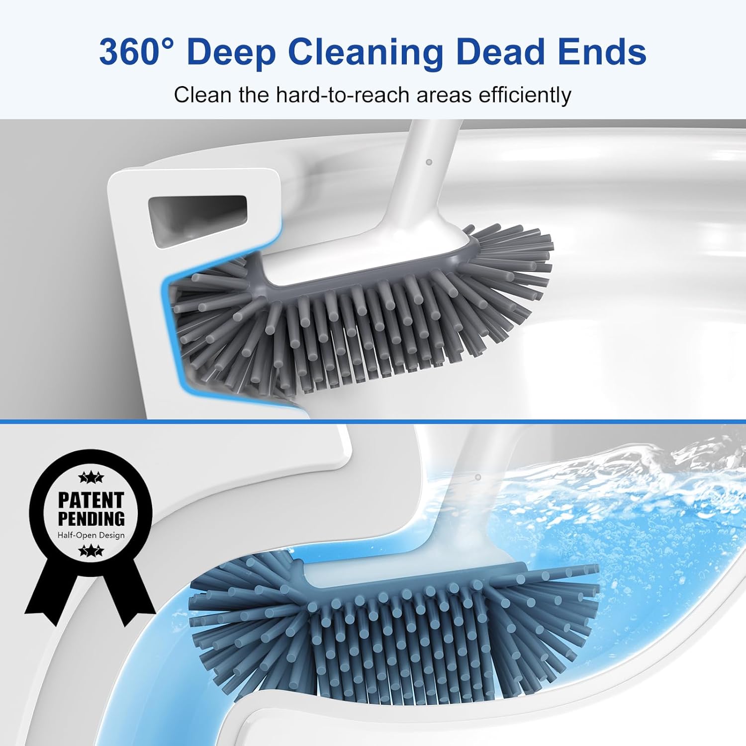 HAMITOR Toilet Brush Holder Set with Curved Bristle and Silicone Head