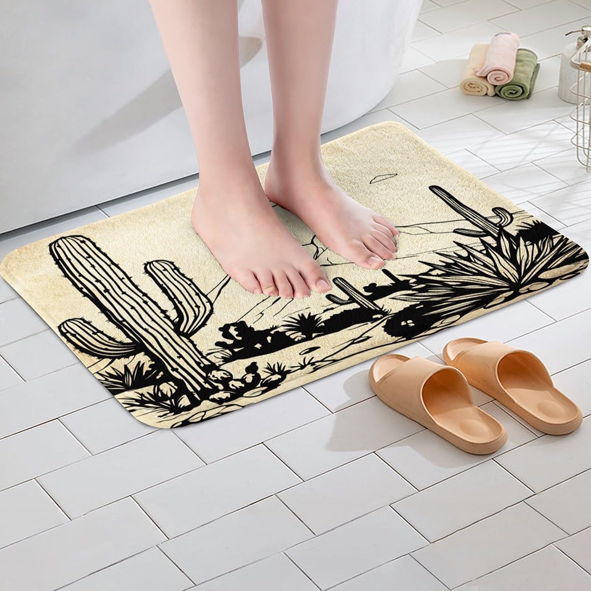 Jejeloiu Khaki Western Bath Mat 16x24 Inch