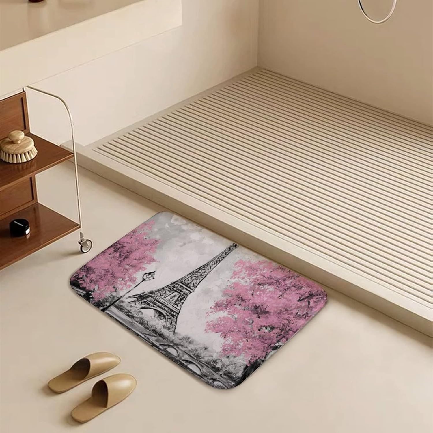 TICKPOT Paris Eiffel Tower Bath Rug 16x24 Inch Microfiber Non-Slip Plush Mat