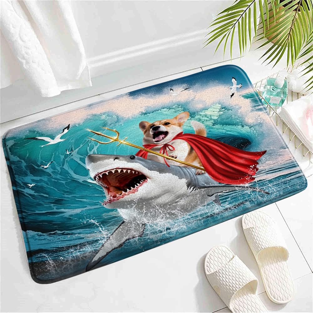 Funny Dog Shark Bath Mat with Memory Foam